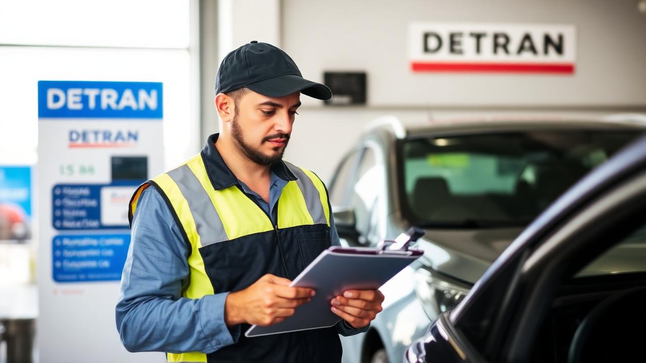 Vistoriador do DETRAN-MG inspecionando veículo em Betim